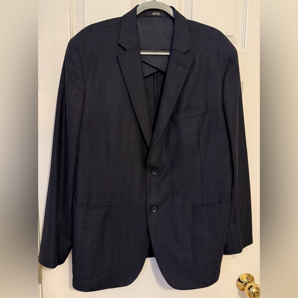 NEW* Nordstrom Blue Plaid Marzotto 110’s Wool Blend Sport Coat Blazer Jacket 48R